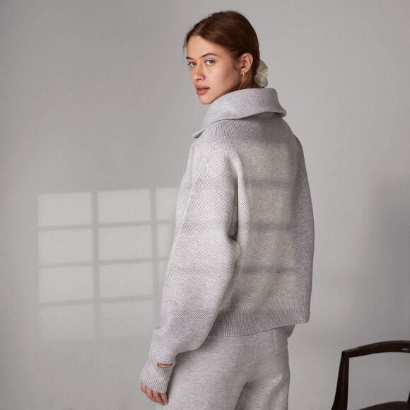 ✨Lunya Cottonsilk™ Collared Half Zip Mellow Heather Grey Sz Large Sweater✨ - Picture 4 of 9